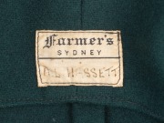 THE AUSTRALIAN TEST TEAM BLAZER WORN BY LINDSAY HASSETT, VICE-CAPTAIN OF THE 1948 "INVINCIBLES" Green wool, with golden piping and the Australian coat-of-arms and "1948" embroidered in silk to the pocket; "A.L. HASSETT" in pen to the Farmer's Sydney label - 3