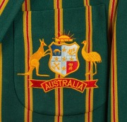 CRAIG McDERMOTT'S AUSTRALIAN TEST TEAM BLAZER, candy-striped pure wool. circa 1994-96, with the Australian coat-of-arms embroidered in silk to the pocket; made by Flaire, with "Billy" in pen to their label. Provenance: Charles Leski Auctions: 3 May 2010. - 2