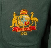 DOUG WALTERS' 1972 AUSTRALIAN TEST TEAM BLAZER in green light-weight wool, with the Australian coat-of-arms and the date "1972" embroidered in silk to the pocket; "D.W." in pen still visible to the inside lining. (Believed to have been issued to the team - 2