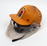 KERRY PACKER'S WORLD SERIES CRICKET 1977 - 1979: An original W.S.C. Australian team batting helmet with protective visor, the W.S.C. logo stitched to the front of the helmet; in match-worn condition. Extremely scarce. - 3
