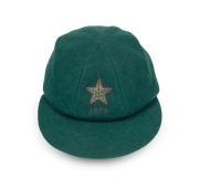 WASIM RAJA'S PAKISTAN TEST TEAM CRICKET CAP, with the Pakistan five-pointed star and the date "1979" embroidered&nbsp;to the front panel; made by Shaheen Cap House, Karachi, with their label to the crown and another label with "W.R." applied in pen. Wasim Raja