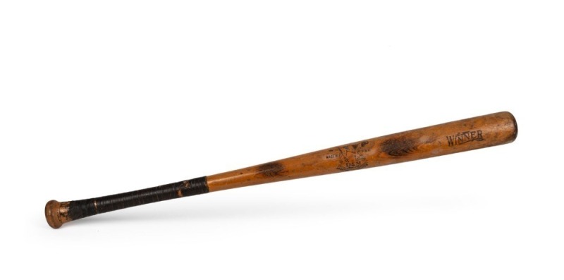 A Lucky Dog vintage baseball bat no. 40 made by Draper & Maynard, together with a mounted baseball with sterling silver presentation plaque. (2 items)