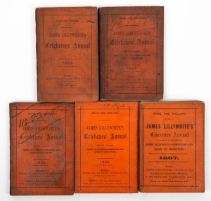 James Lillywhite's Cricketers' Annuals for 1883, 1887, 1888, 1889 and 1897, all containing the appropriate photographic plate. (5 items); mixed condition.