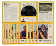1968 Ampol "VFL Champions" folders & 45rpm records [12/12] - the full set, comprising of Ted Whitten, Barry Davis, Doug Wade, Peter Hudson, Laurie Dwyer, Royce Hart, Ron Barassi, Len Thompson, Alex Ruscuklic, Hassa Mann, Lawrie Dwyer, Bob Skilton and Carl - 2