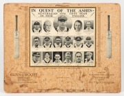"Australia's 1934 Test Team photographs", on the backing card of a 1934 calendar produced for Gunn & Moore, depicting two of their bats on each side of the Australian team's photographs; note that calendar is no longer present, overall 29 x 38cm.