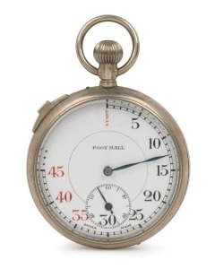 A football stopwatch with red and black numerals on white ceramic dial, titled "Foot Ball", early 20th century.