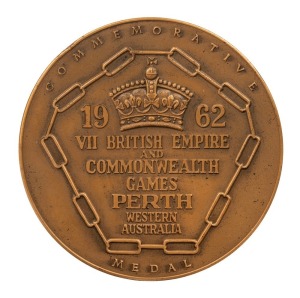 1962 Commonwealth Games in Perth, Participation Medal "1962 VII British Empire and Commonwealth Games, Perth, Western Australia", 58mm diameter, in original case. Ex Ian Browne, bronze medallist 1000m Cycling Sprint.