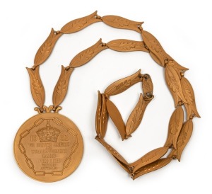 1962 Commonwealth Games in Perth, Gold Winner's Medal, with chain, "1962 VII British Empire and Commonwealth Games/Perth/Western Australia", engraved on reverse "Fencing/Foil Teams/A.L.N. Jay/England", 58mm diameter. Very attractive and scarce. Ex Allan Jay.