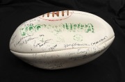 A Kookaburra white football, titled 'SOUTH MELB. PAST PLAYERS and OFFICIALS ANNUAL MEETING 1985' with signatures including Kevin Doolan, Jim Kennelly, Jeff McGee, Jack Lugg, Peter Tippett, Ian Tampion, Alan Miller, Tom Crane and many others. - 3