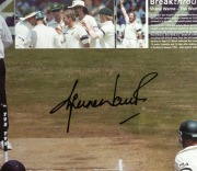 "BREAK THROUGH SHANE WARNE - THE WORLD RECORD" display celebrating Shane Warne's 533rd Test Wicket surpassing the world record then held by Muralitharan; signed by Warne and accompanied by a PWC CofA, numbered 19/350. Framed and glazed 48 x 77cm overall. - 2