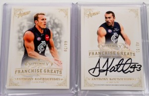 2024 SELECT SUPREMACY FRANCHISE GREATS: Carlton Anthony Koutoufides (FG6 #64/70) and signed (FGS6 #42/50) football cards. (2 items)
