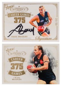 2024 SELECT SUPREMACY CAREER GAMES: Two Carlton Craig Bradley cards - signed (#38/50) and unsigned (#17/55) variants. (2 items)