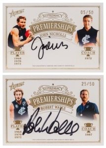2024 SELECT SUPREMACY PREMIERSHIPS CARDS: Two signed Carlton cards for John Nicholls (#05/50) and Robert Walls (#25/50). (2 items)