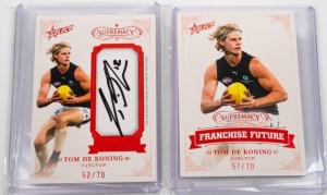 2024 SELECT SUPREMACY FRANCHISE FUTURE: Two Carlton cards for Tom De Koning, both signed (FFS6 #62/70) and unsigned (FF6 #57/70) variants. (2 items)