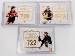2021 SELECT SUPREMACY GOALKICKING GREATS: Three limited-edition cards for Carlton players Brendan Fevola (GG-BF #10/50), Harry Vallence (GG-HV #8/50), and Stephen Kernahan (GG-SK #27/50). (3 items)