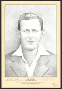 1948 INVINCIBLES: Seven matching reproduction portraits by BIL, each featuring a member of the team, signed by the cricketer and the artist, and all numbered 134/200. The team members are Bill Brown, Sam Loxton, Arthur Morris, Bill Johnston, Ernie Toshack - 2