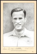 1948 INVINCIBLES: Seven matching reproduction portraits by BIL, each featuring a member of the team, signed by the cricketer and the artist, and all numbered 134/200. The team members are Bill Brown, Sam Loxton, Arthur Morris, Bill Johnston, Ernie Toshack - 3