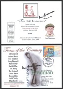 A collection of autographs on cards, envelopes, pictures, etc., including Bill Johnston, Kim Hughes, Bill Brown, Allan Border, Doug Ring, Neil Harvey, Ray Lindwall, Ian Chappell, Lindsay Hassett, Keith Miller, Gary Sobers, Ron Hamence, Arthur Morris, Bill