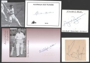A collection of autographs on cards, envelopes, pictures, etc., including Bill Johnston, Kim Hughes, Bill Brown, Allan Border, Doug Ring, Neil Harvey, Ray Lindwall, Ian Chappell, Lindsay Hassett, Keith Miller, Gary Sobers, Ron Hamence, Arthur Morris, Bill - 2