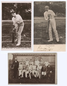 A real-photo postcard of RANJITSINHJI (from The Wrench Series), signed in ink by the cricketer and sent, in May 1903 from BRIGHTON to OLD BROMPTON, KENT; accompanied by two unused real photo postcards - W.W. Armstrong, and an unidentified cricket team. (3 items).