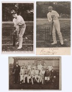 A real-photo postcard of RANJITSINHJI&nbsp;(from The Wrench Series), signed in ink by the cricketer and sent, in May 1903 from BRIGHTON to OLD BROMPTON, KENT; accompanied by two unused real photo postcards - W.W. Armstrong, and an unidentified cricket team. (3