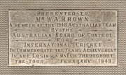 1948 AUSTRALIAN TOUR TO ENGLAND: Silver presentation cigarette box, engraved on lid "Presented To Mr W. A. BROWN, A Member of the 1948 Australian Team, by the Australian Board of Control for International Cricket. To Commemorate the Team's Achievement in - 2