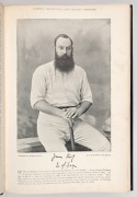 "FAMOUS CRICKETERS and CRICKET GROUNDS 1895" by CW. Alcock., [London : Hudson & Kearns], attractive black leather binding with gilt title to spine. Overall 37 x 26 x 3cm. - 3
