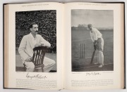 "FAMOUS CRICKETERS and CRICKET GROUNDS 1895" by CW. Alcock., [London : Hudson & Kearns], attractive black leather binding with gilt title to spine. Overall 37 x 26 x 3cm. - 4