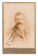 JOSEPH DARLING (1870-1946): A cabinet card albumen paper photograph laid down on an Aaron Pickering (Leicester) card; signed and dedicated by Joe Darling. Overall, 16.5 x 10.5cm.