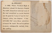 An original albumen paper photograph laid down on a G. West & Son (Swansea) cabinet card, circa 1888. The image depicts a studio portrait of the Australian cricketers, Jack Blackham, William Murdoch, H.H. Hyslop and Harry Boyle. Overall 10.5 x 16.5cm. - 2