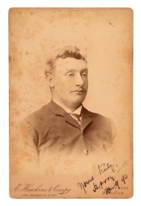 HARRY TROTT'S original signature, dated 10.9.1890 on an original albumen paper photograph by E. Hawkins & Co., of Brighton (England) and laid down on their cabinet-sized card. Overall 16.5 x 10.5cm. Extremely rare.