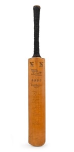 THE AUSTRALIANS IN ENGLAND - JULY 1930: A full-size Herbert Sutcliffe Autograph bat by Stuart Surridge & Co., dated "July 1930" and signed to the front of the blade by the fifteen members of the Australian Touring party , and their manager, William L. Kelly. The ink signatures are headed by the captain, Bill Woofull and the vice-captain, Vic. Richardson, followed by Wall, Jackson, Bradman, Hornibrook, Hurwood, Fairfax, Grimmett, Oldfield, Walker, (Howard, treasurer), Ponsford, McCabe and Kippax.