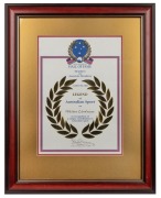 Goldfields Sporting Hall of Fame, Initial Inductee, 2005: Walter Lindrum: Official photograph, framed and glazed with title plaque, overall 45 x 34.5cm; Together with a framed "Sport Australia Hall of Fame... Legend of Australian Sport" framed certificate - 2