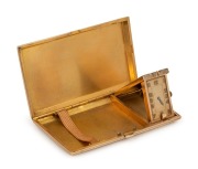 WALTER LINDRUM'S&nbsp;9ct gold cigarette case incorporating a collapsible travelling clock, made by Eszeha, circa 1930. A gift from an anonymous admirer.10.5cm wide, 138 grams including clock movement - 2