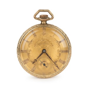 WALTER LINDRUM'S 14ct gold filled (plated) pocket watch with crown wind movement, engraved "To Walter, From Wally, 1925"