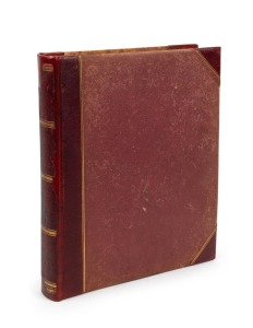 An impressive leather and buckram bound photograph album, numbered "13" in manuscript and further endorsed to the front page "To Bert Hopkins with very best wishes, London, October 1909, from Frank Laver". Further endorsed in Laver's hand "A Souvenir of a very successful and pleasant trip together as members of the Thirteenth Australian Cricket Team, Season 1909". The album contains a collection of more than 100 original photographs, most with hand-written captions beneath.