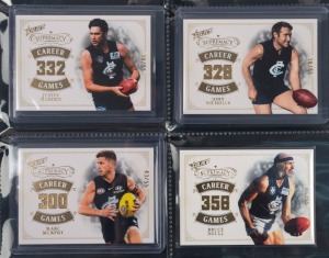 2024 SELECT SUPREMACY CAREER GAMES: Four Carlton cards - Justin Madden (#30/55), John Nicholls (#38/55), Marc Murphy (#43/55), and Bruce Doull (#6/55). (4 items)