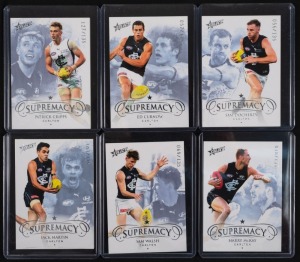 2021 SELECT SUPREMACY: Six limited-edition cards for Carlton players Patrick Cripps (#127/135), Ed Curnow (#57/135), Sam Docherty (#56/135), Jack Martin (#103/135), Harry McKay (#18/135), and Sam Walsh (#69/135). (6 items)
