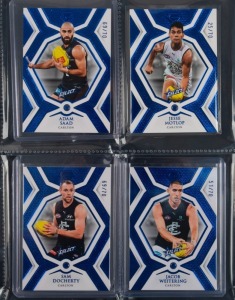 2023 SELECT GEM SAPPHIRE: Four limited-edition cards for Carlton players GS9 to GS12 - Docherty (#69/70), Motlop (#25/70), Saad (#69/70), and Weitering (#51/70). (4 items)