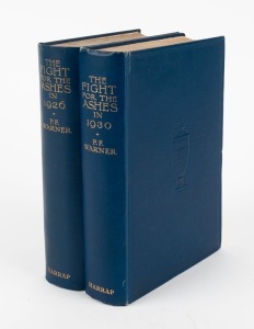 1926 and 1930 "The Fight for the Ashes" by P.F. Warner, (2 vols), [London, George G. Harrup & Co.] 1st editions.