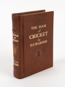 "THE BOOK OF CRICKET" by P.F. Warner [London : J.M. Dent & Sons, 1st ed. 1911], 253pp + frontispiece plate by Beldam + intro + photo plates also by Beldam; beautifully presented in brown leather with new endpapers; gilt titles and decorations to front cov
