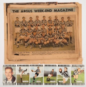 1949 VFL & VFA Team photographs (10) together with 3 full page feature photographs of Dick Reynolds, Ern Henry and Les Foote; also, several Coles (Collingwood) football cards.