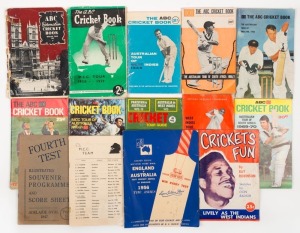 344 · A.B.C. Cricket Books for 1953 Coronation, 1958-59 MCC Tour,1965 to West Indies, 1966/7 to South Africa, 1968 to England, 1968-69 West Indies in Australia, 1968-69 West Indies (NSW Cricket), 1969-70 to South Africa, 1970-71 MCC in Australia, 1972-73 Pakistan in Australia and Australia in West Indies; together with several other items including "Fourth Test Adelaide 1947 programme", Golden Fleece 1956 Series souvenir, "Cricket's Fun" by Ray Robinson, etc. Mixed condition. (14 items).