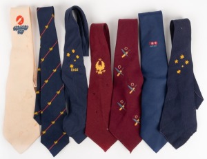 A small collection of cricket ties including examples dated 1946, 1947 and 1977. Mixed condition. (7). Provenance: The Clarrie Grimmett Collection; his family, by descent.