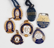 CARLTON CRICKET CLUB membership fobs for 1946-47, 1950-51, 1959, 1963, 1964 (Centenary Year) and 1966-67 plus a 1954 Carlton Social Club fob. (7 items).