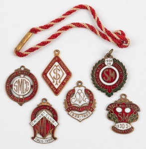 SOUTH MELBOURNE CRICKET CLUB membership fobs: 1921-22, 1922-23, 1925-26, 1928-29, 1930-31 and 1949-50. (Total: 6 items).