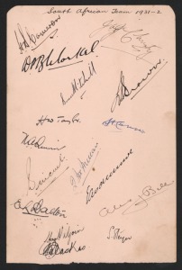 1931-32 SOUTH AFRICAN TEAM, autograph page signed by the team that toured Australia, with 16 signatures including Jock Cameron (captain), Alex Bell, Jim Christy & Ken Viljoen.