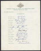 A collection of Australian Team sheets: 1952-53 for the Test Match Series against South Africa (Hassett captain); 1964 Australian Team on Tour (Simpson captain), 1966-67 Australian Team on Tour (Simpson captain), 1969-70 Australian Touring Cricket Team (L - 3
