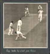 WALTER ROBINS (1906-68): Two action photographs featuring Robins, the English bowler who played in 19 Tests; one showing his bowling stance (signed by Robins) 24 x 18cm; and, another showing Robins after bowling, and getting past Rigg, with Fingleton (who - 2