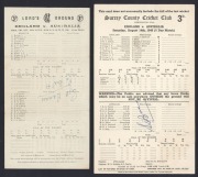 A TENSE MOMENT DURING THE 1948 SERIES: A scorecard from the 5th Test at Kennington Oval (showing England dismissed in the first innings for 52; Lindwall 6 for 20) signed by SID BARNES and accompanied by a hand-written note from ALAN McGILLIVRAY (on the ba